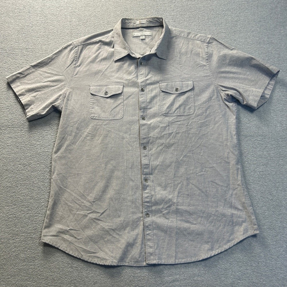 PD&C Stretch Chambray Button Up Shirt Mens XL Gray Short Sleeve Classic Fit